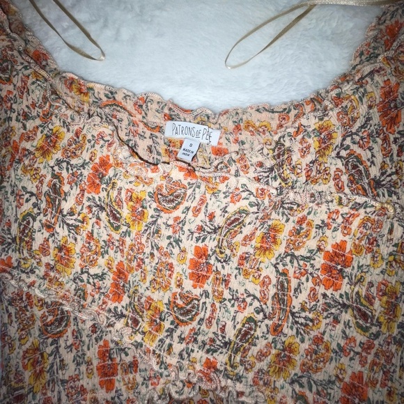 Patrons of Peace Orange Floral Maxi Dress Cute Small Flowers Cottage Core​ - Picture 3 of 5